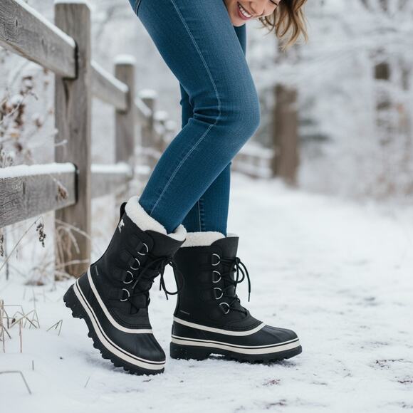 Sorel Caribou Winter Snow Boots Womens 6.5 Waterproof Leather Insulated Black - Picture 1 of 11